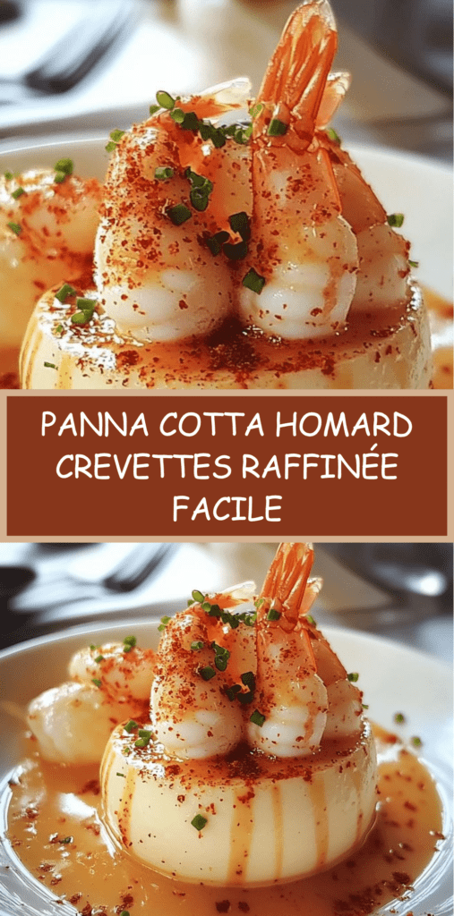 Panna cotta salée au homard et crevettes en verrine, texture crémeuse avec garniture de fruits de mer et herbes fraîches