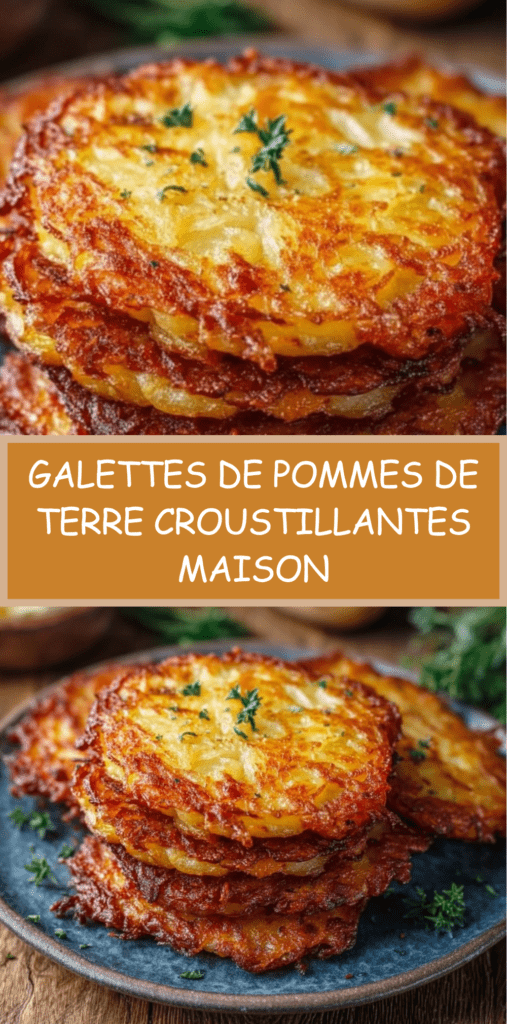 Galettes de pommes de terre dorées et croustillantes à la poêle, avec intérieur fondant et texture rustique servies chaudes.