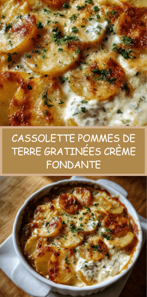 Cassolettes de pommes de terre gratinées à la crème avec surface dorée et croustillante, intérieur fondant et persil frais en finition.