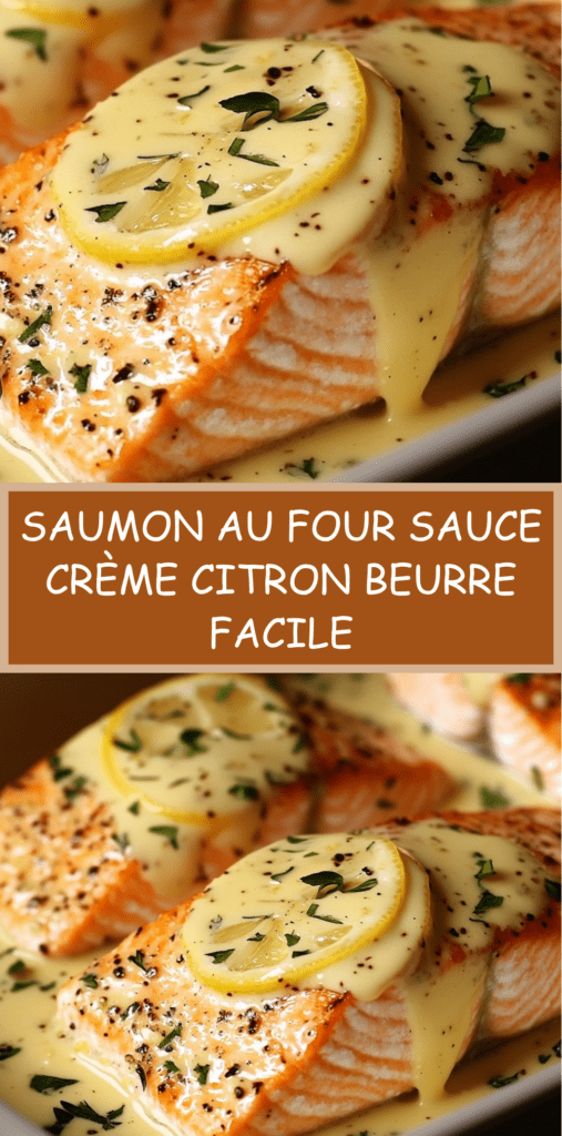 Pavés de saumon au four nappés d’une sauce crème au beurre citron, garnis de ciboulette fraîche et servis avec légumes vapeur.