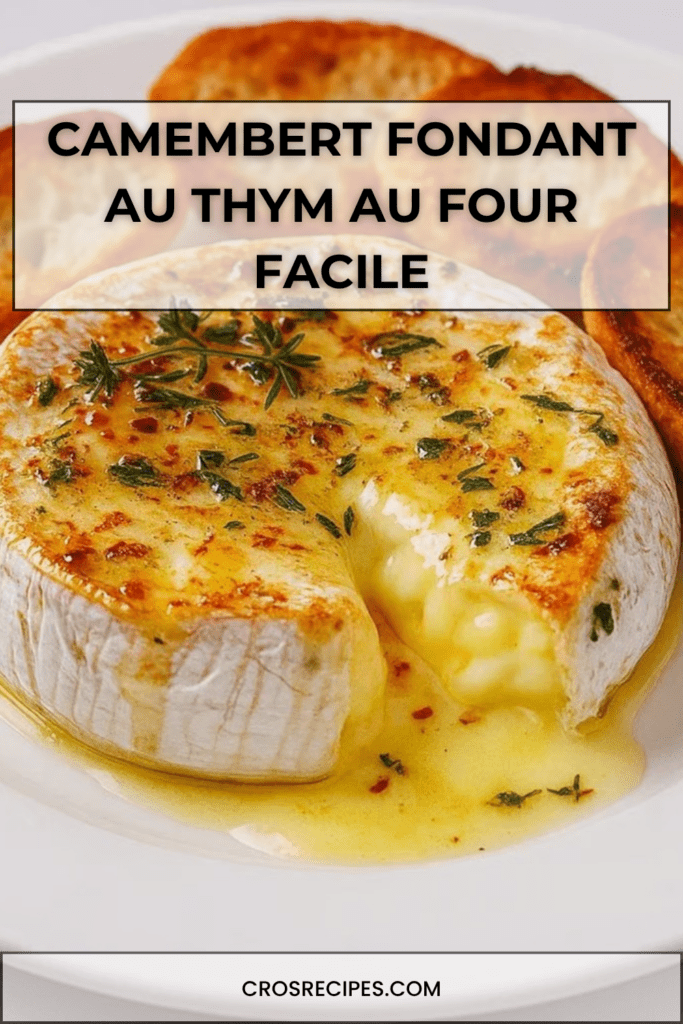 Camembert entier fondu au four avec thym et miel, servi dans sa boîte en bois avec morceaux de pain grillé pour tremper