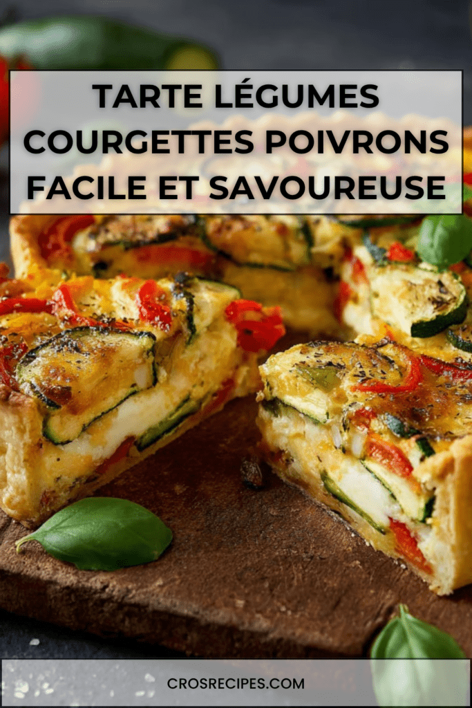 Tarte aux légumes courgettes et poivrons dorée au four, avec une garniture colorée et une pâte croustillante, servie en parts