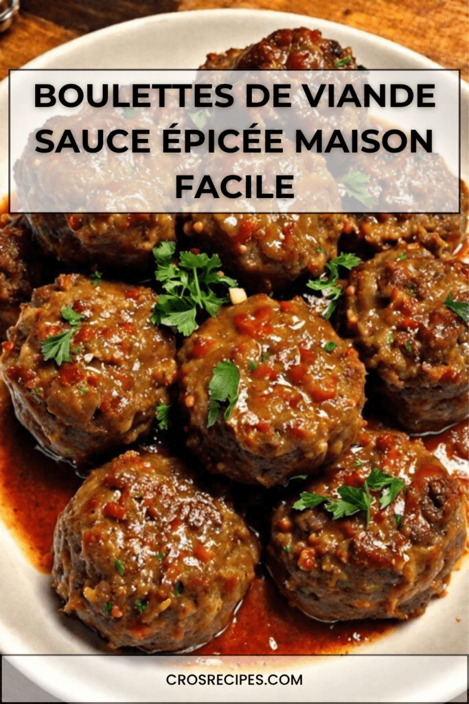 Assiette de boulettes de viande nappées d’une sauce tomate épicée maison, garnies de persil frais et servies chaudes avec accompagnement.