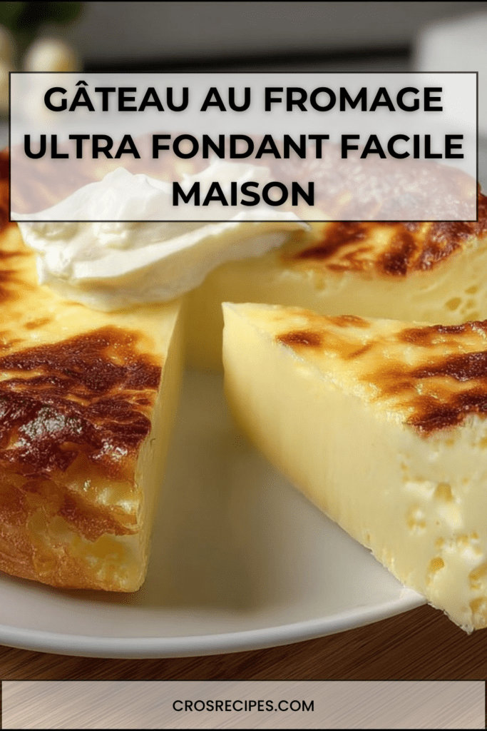Gâteau au fromage ultra fondant doré, texture crémeuse entre flan et cheesecake, servi en part avec surface légèrement caramélisée