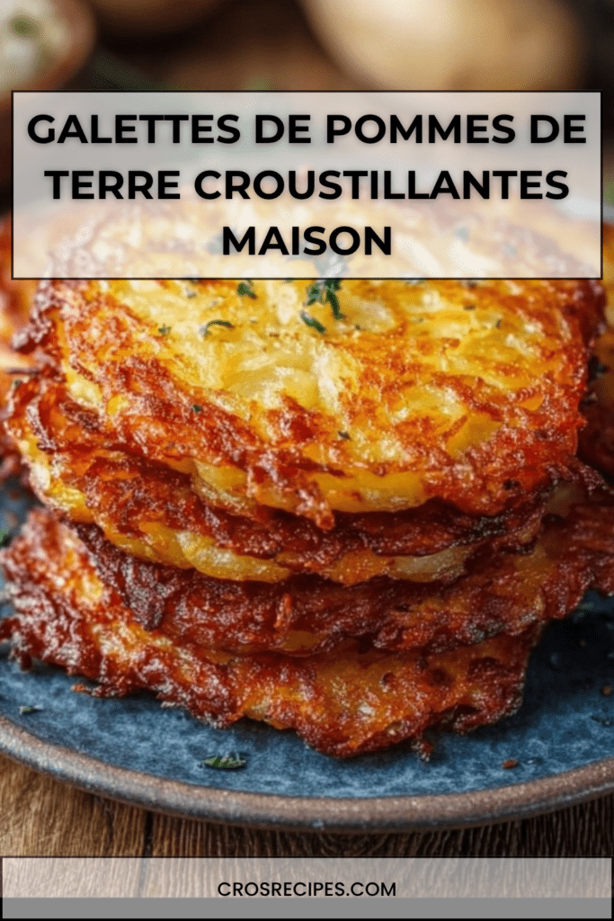 Galettes de pommes de terre dorées et croustillantes à la poêle, avec intérieur fondant et texture rustique servies chaudes.