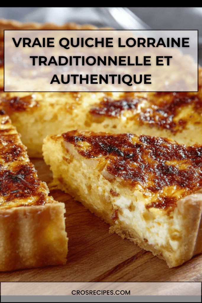 Quiche lorraine traditionnelle dorée, avec pâte croustillante et garniture crémeuse aux œufs et lardons, servie en parts.