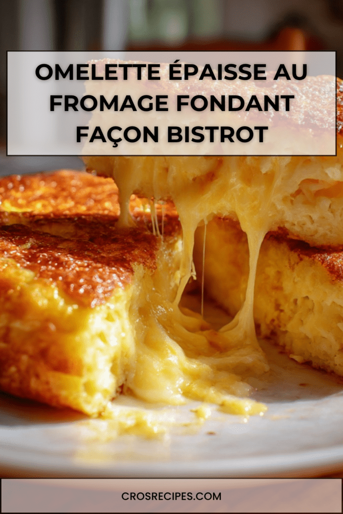 Omelette épaisse dorée au fromage fondant, cœur filant, garnie de ciboulette fraîche, servie chaude dans une poêle façon bistrot.