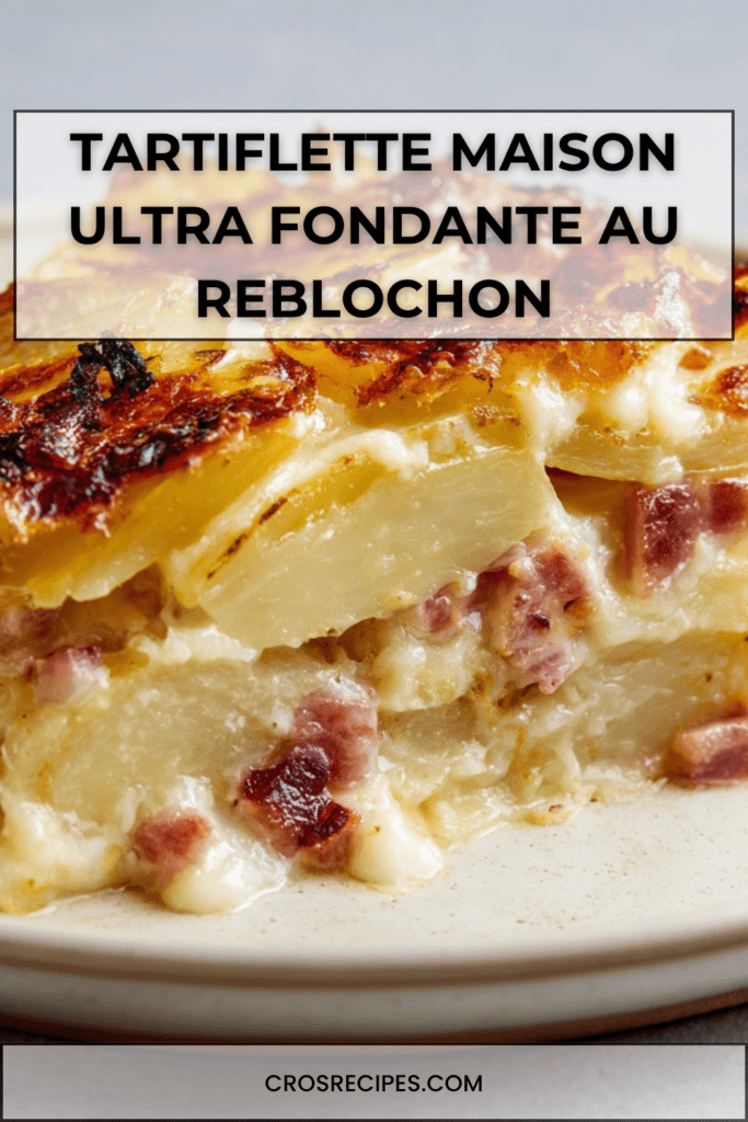 Plat de tartiflette maison gratinée au four, pommes de terre fondantes, lardons dorés, oignons et reblochon coulant avec croûte dorée.