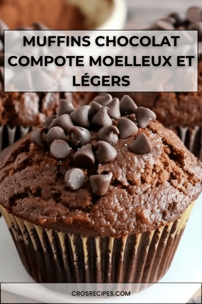 Muffins légers au chocolat disposés sur une grille, à la texture moelleuse, préparés avec de la compote de pommes, décorés de quelques pépites de chocolat.