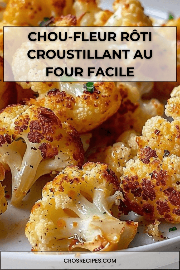 Chou-fleur rôti au four bien doré et croustillant, assaisonné aux épices, recouvert de fromage fondu et parsemé de persil frais.