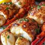 Assiette de queues de langouste et noix de Saint-Jacques dorées nappées de beurre citronné, garnies de persil frais et servies élégamment.