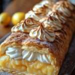 Feuilleté citron meringué croustillant avec pâte dorée, crème citron acidulée, chantilly et meringue légèrement caramélisée