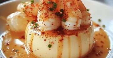 Panna cotta salée au homard et crevettes en verrine, texture crémeuse avec garniture de fruits de mer et herbes fraîches