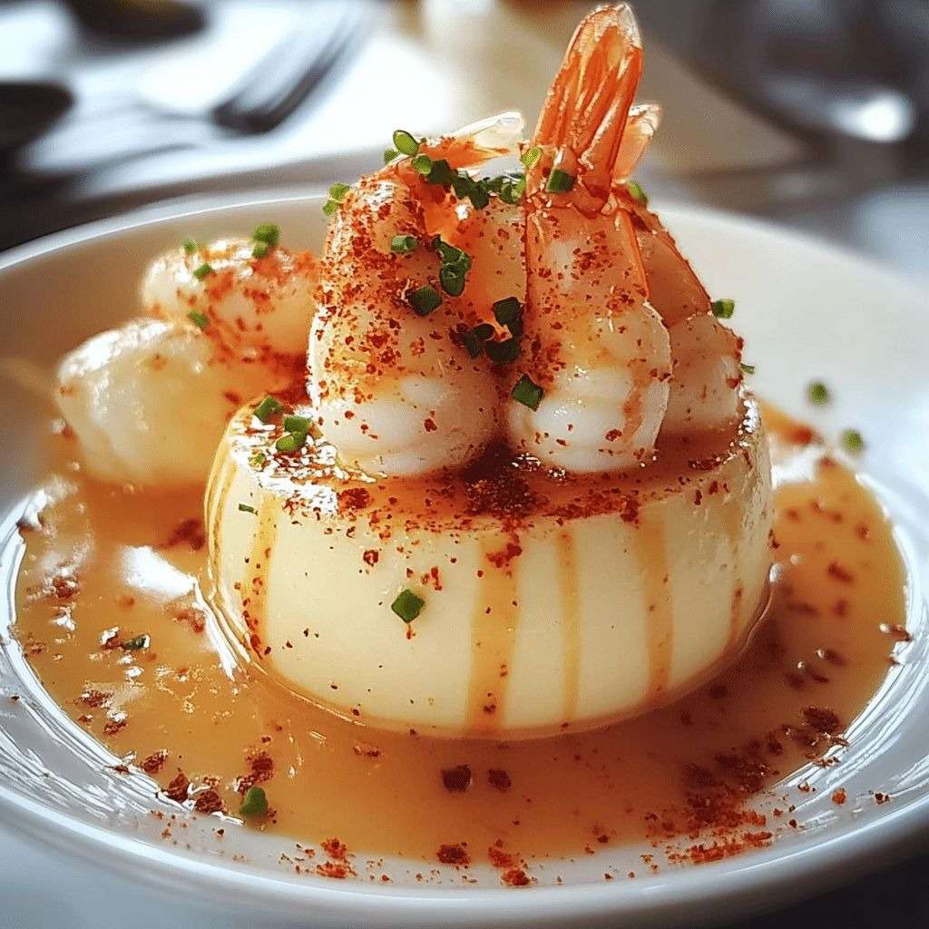 Panna cotta salée au homard et crevettes en verrine, texture crémeuse avec garniture de fruits de mer et herbes fraîches