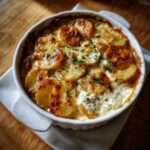 Cassolettes de pommes de terre gratinées à la crème avec surface dorée et croustillante, intérieur fondant et persil frais en finition.