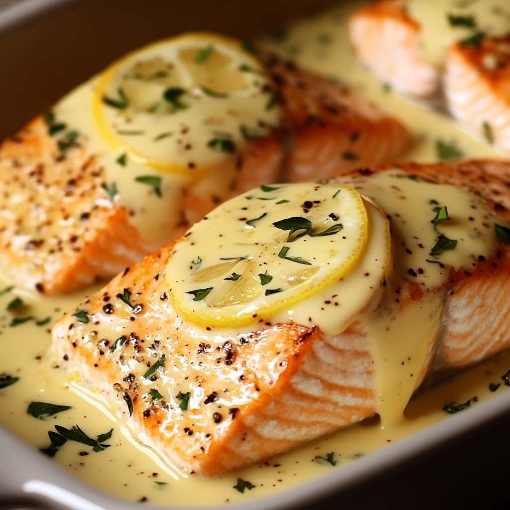 Pavés de saumon au four nappés d’une sauce crème au beurre citron, garnis de ciboulette fraîche et servis avec légumes vapeur.