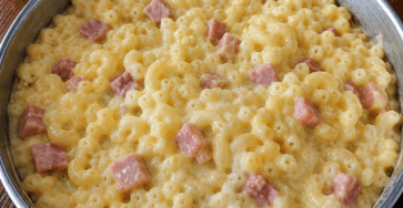 Coquillettes jambon fromage crémeuses servies dans une assiette creuse, avec une sauce onctueuse à la crème, du fromage fondu et des morceaux de jambon.