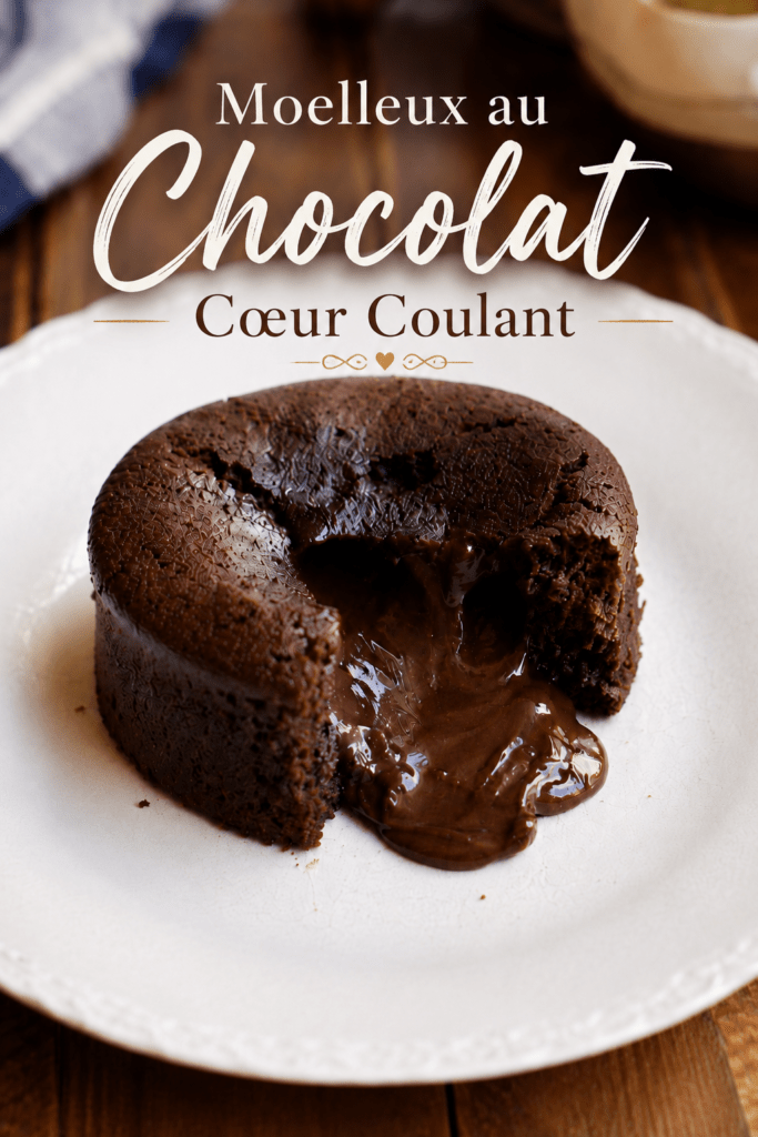 Moelleux au chocolat cœur fondant servi chaud dans une assiette, ouvert à la cuillère avec un cœur de chocolat coulant, une texture moelleuse et une surface légèrement craquelée.