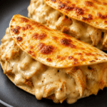 Tacos gratiné au poulet avec sauce fromagère crémeuse, tortillas dorées au four, fromage râpé gratiné et garniture fondante.