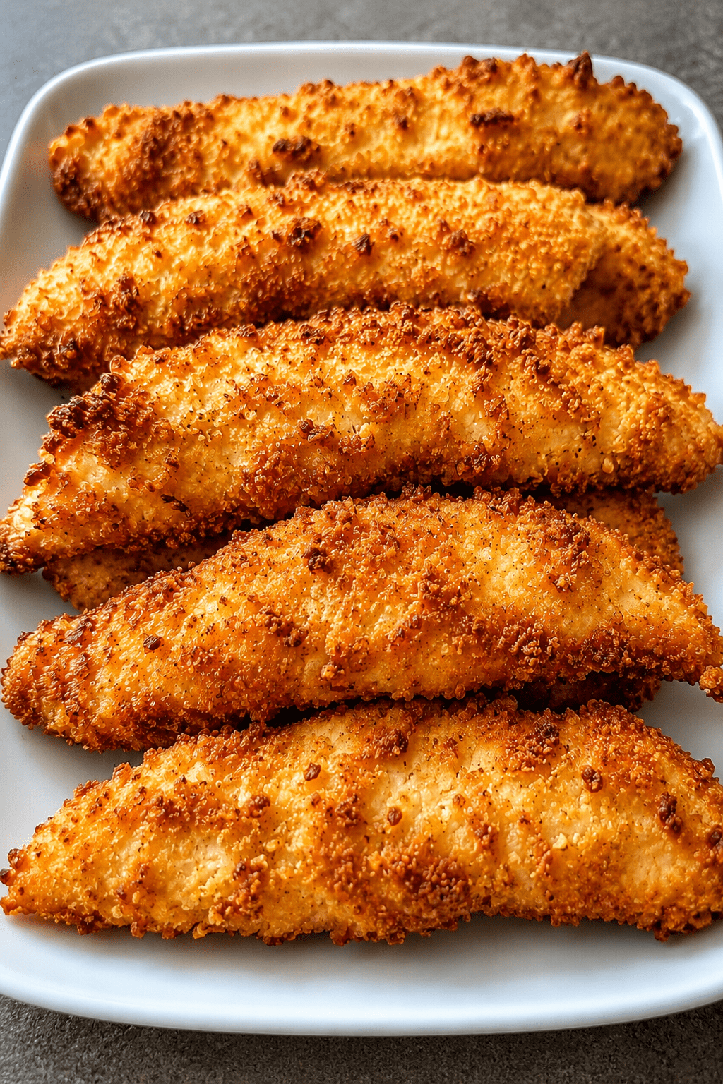 Poulet croustillant au four façon tenders, morceaux dorés et panés, servis chauds avec une texture croquante à l’extérieur et tendre à l’intérieur.