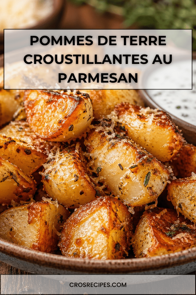 Pommes de terre croustillantes au parmesan servies bien dorées, avec une texture croquante, du persil frais et une surface gratinée.