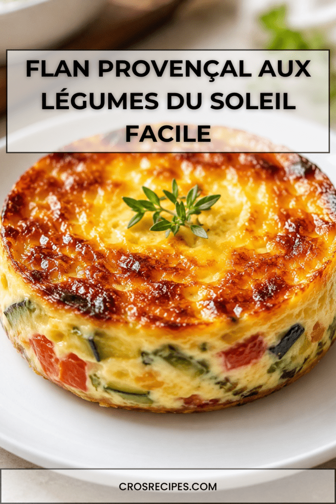 Flan provençal salé aux courgettes, poivrons rouges, tomates et herbes de Provence, servi tiède avec basilic frais et salade verte