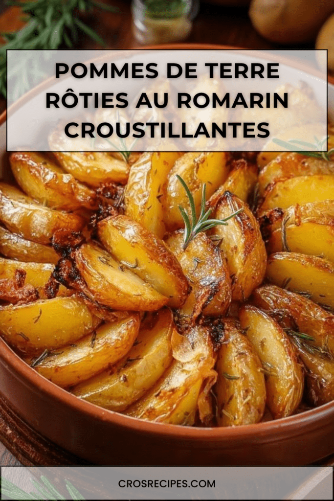 Pommes de terre rôties au romarin, dorées et croustillantes, assaisonnées avec huile d’olive, ail, herbes de Provence et paprika.