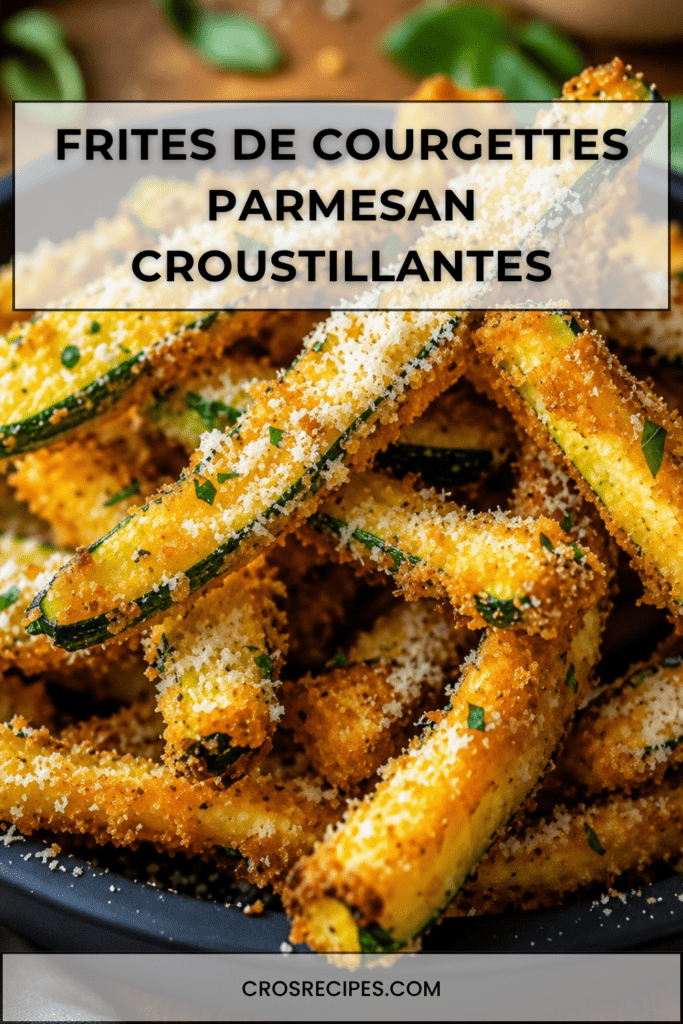 Frites de courgettes croustillantes au parmesan, dorées au four avec chapelure, herbes de Provence, persil frais et sauce maison.