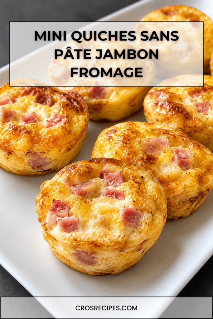 Mini quiches sans pâte au jambon et fromage, dorées dans des moules à muffins, avec une texture moelleuse et une garniture fondante.