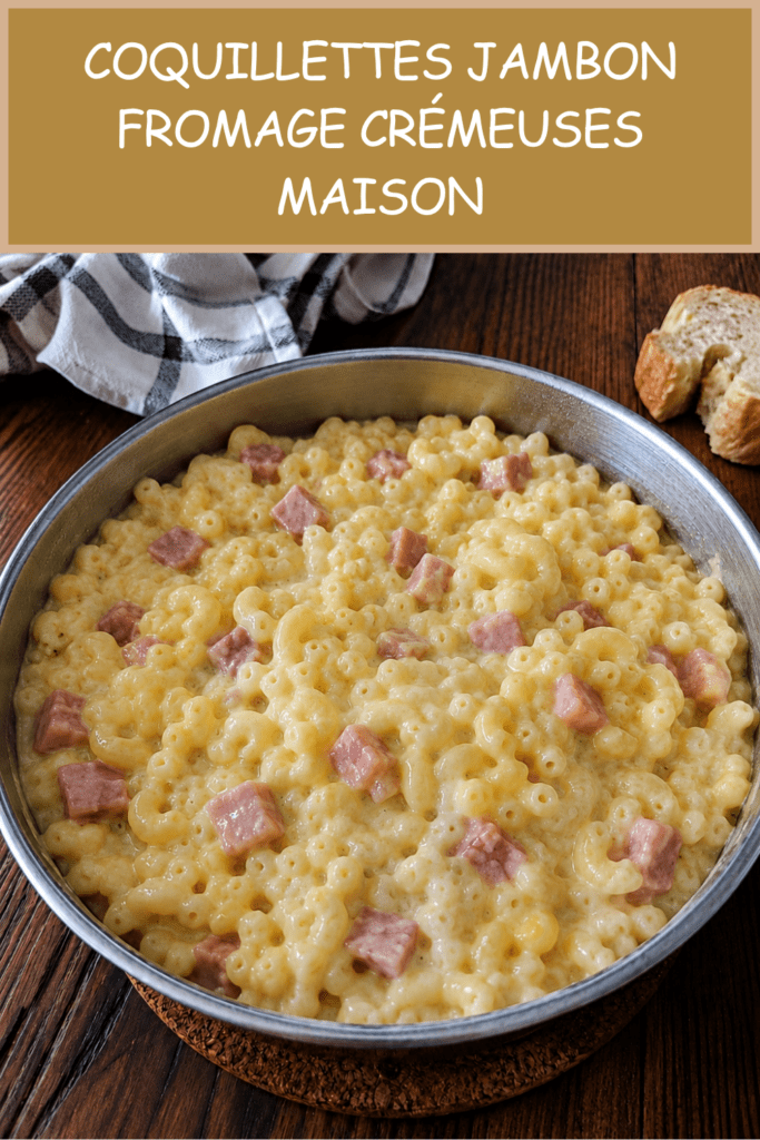 Coquillettes jambon fromage crémeuses servies dans une assiette creuse, avec une sauce onctueuse à la crème, du fromage fondu et des morceaux de jambon.