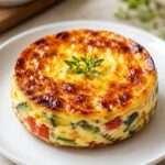 Flan provençal salé aux courgettes, poivrons rouges, tomates et herbes de Provence, servi tiède avec basilic frais et salade verte