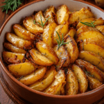 Pommes de terre rôties au romarin dorées au four, croustillantes à l’extérieur, fondantes à l’intérieur, avec ail, huile d’olive et herbes.