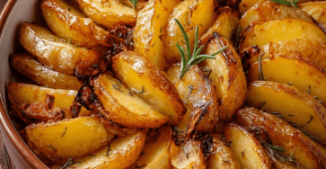 Pommes de terre rôties au romarin dorées au four, croustillantes à l’extérieur, fondantes à l’intérieur, avec ail, huile d’olive et herbes.