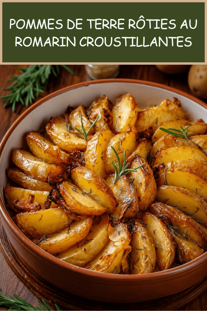 Pommes de terre rôties au romarin dorées au four, croustillantes à l’extérieur, fondantes à l’intérieur, avec ail, huile d’olive et herbes.