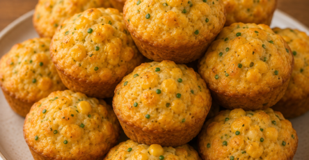 Mini muffins salés au maïs et au fromage fraîchement cuits, dorés et moelleux, présentés dans une lunchbox avec quelques crudités pour un repas de rentrée scolaire.