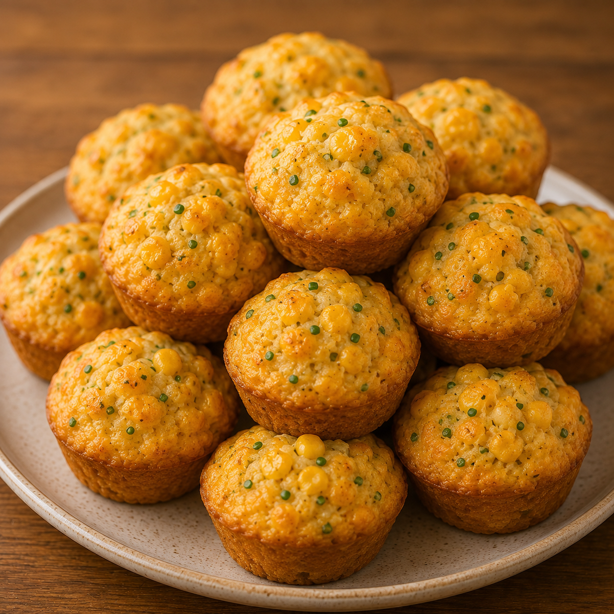 Mini muffins salés au maïs et au fromage fraîchement cuits, dorés et moelleux, présentés dans une lunchbox avec quelques crudités pour un repas de rentrée scolaire.