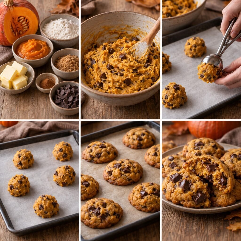 Cookies moelleux au potimarron et pépites de chocolat, légèrement dorés sur les bords avec un cœur tendre et fondant parfumé à la cannelle.