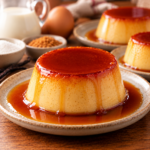 Flans vanille au caramel façon grand-mère, démoulés dans de petites assiettes blanches, avec une texture lisse et fondante, une belle couleur dorée et une généreuse sauce caramel ambrée.